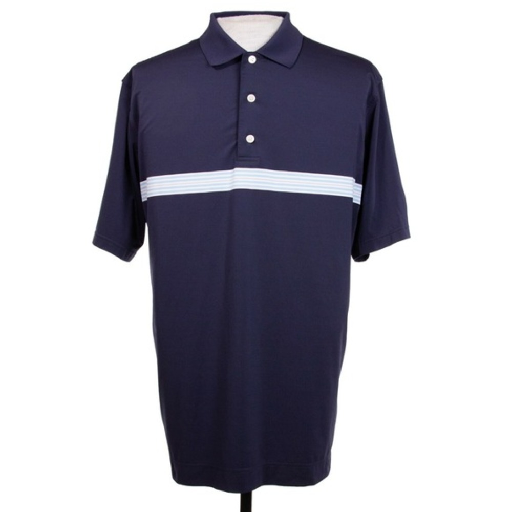 FootJoy Prodry Mens L Blue Single Stripe Golf Polo Shirt Polyester